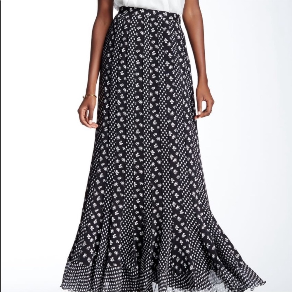 Diane Von Furstenberg Black Maxi Skirt with White Floral Print